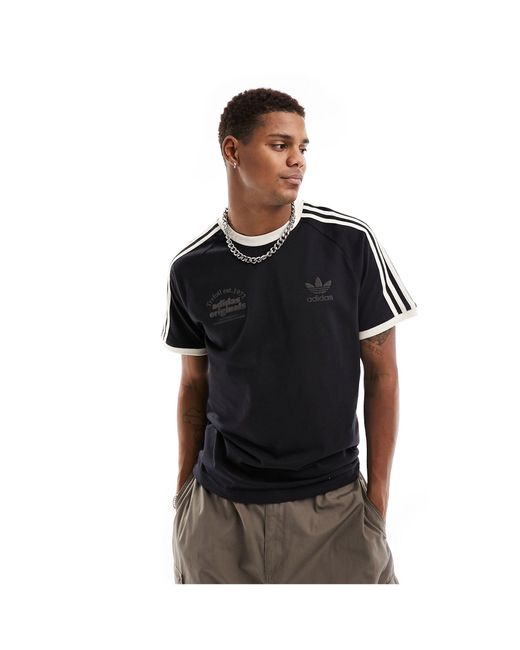 T-shirt bianco sporco e nera con tre strisce di Adidas Originals in Black da Uomo