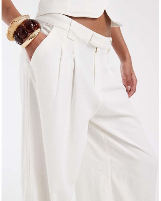 ONLY White Linen Blend Tailored Wide Leg Trousers Co-Ord