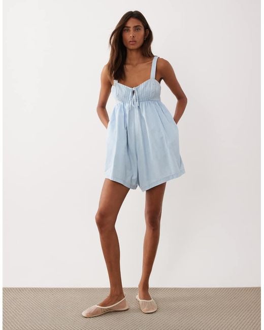 Miss Selfridge Blue Denim Romper With Pintucks