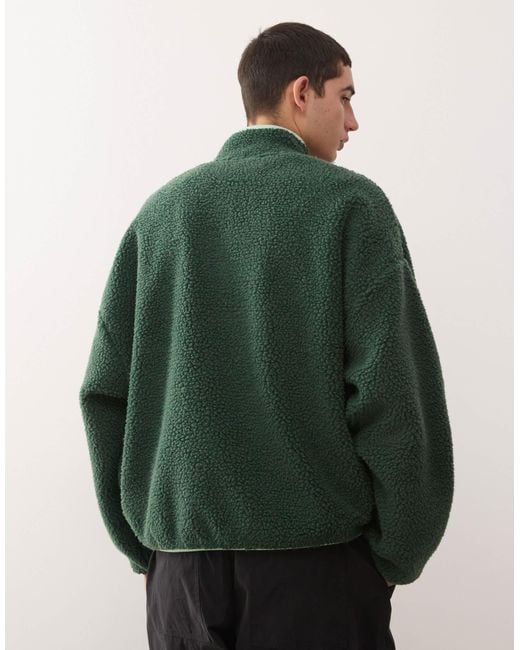 Collusion Green Half Zip Borg Fleece for men