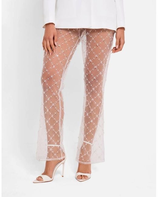 Public Desire White Bridal Sheer Embellished Flared Trousers