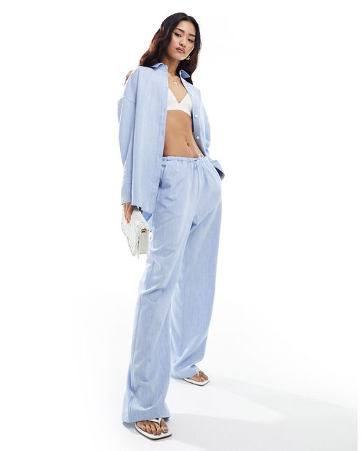 4th & Reckless Blue Wide Leg Drawstring Waist Trousers Co-ord