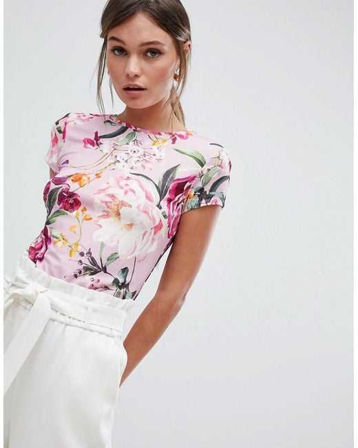 Ted Baker Pink Fitted T-shirt In Serenity Floral Print
