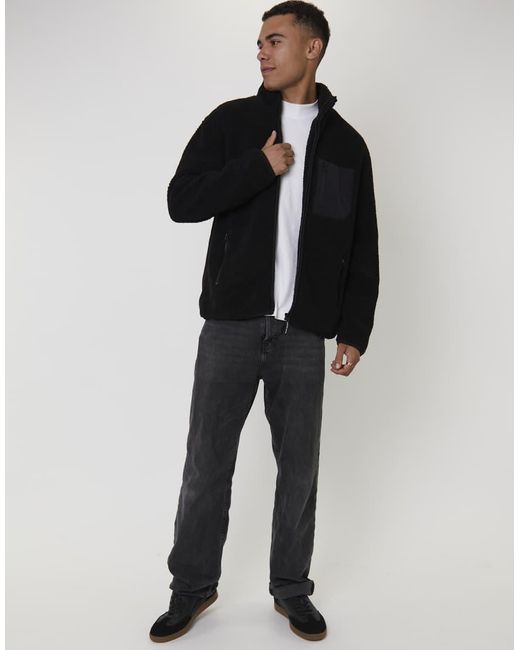 South Beach Blue Fleece Borg Zip Jacket for men