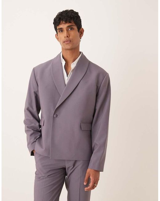 ASOS Purple Double Breasted Wrap Boxy Suit Tuxedo Jacket for men