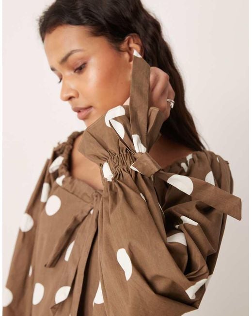 Glamorous Brown Round Neck Slouchy Blouse With Ties