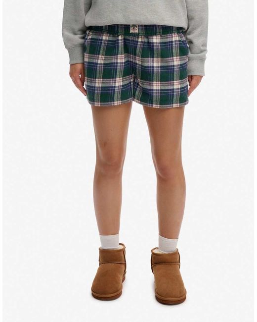 Superdry Gray Cotton Check Elastic Shorts