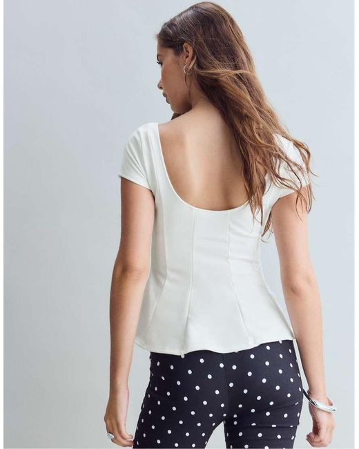 Stradivarius Blue Peplum Mini Sleeve Top