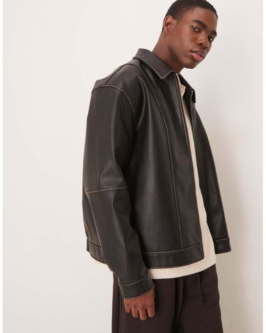 Chaqueta Harrington Extragrande De Cuero Sintético Premium De ASOS de hombre de color Gray