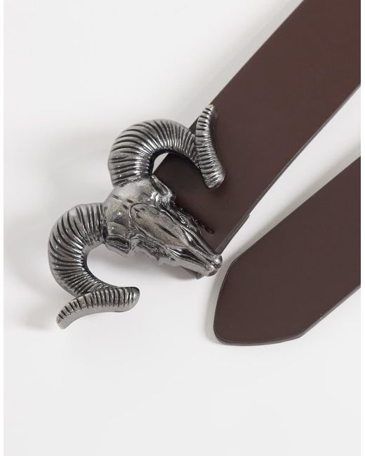 ASOS Brown Ram Head Western Buckle Belt for men