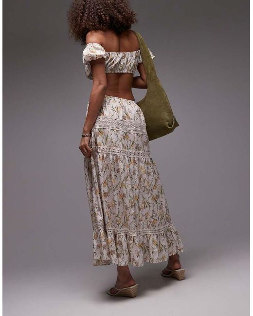 Falda Larga Escalonada De Estilo Boho Con Estampado Floral De (Parte De Un Conjunto) emory park de color Brown