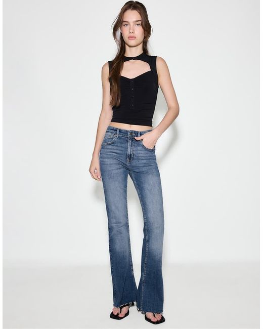 Stradivarius D74 Flared Jeans Met Split in het Blue