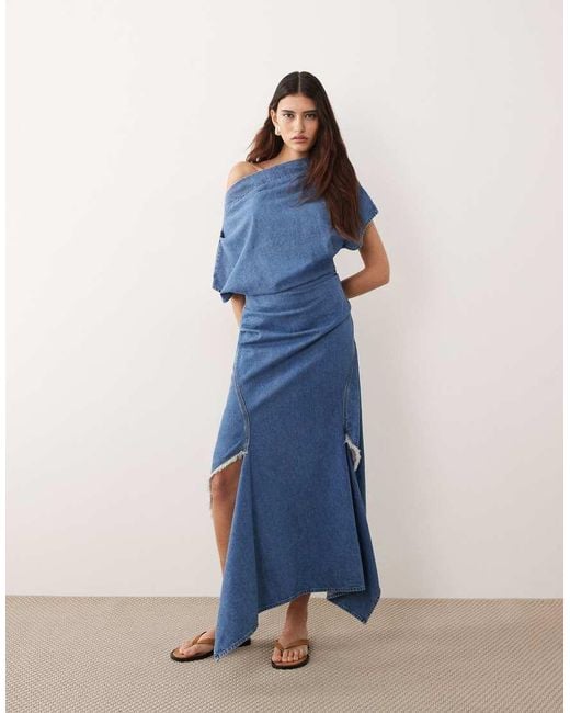 ARRANGE Blue Draped Denim Maxi Dress