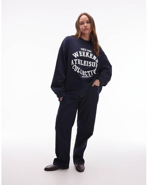 ASOS Blue Weekend Collective Curve Oversized Sweat With Athleisure Studio Graphic