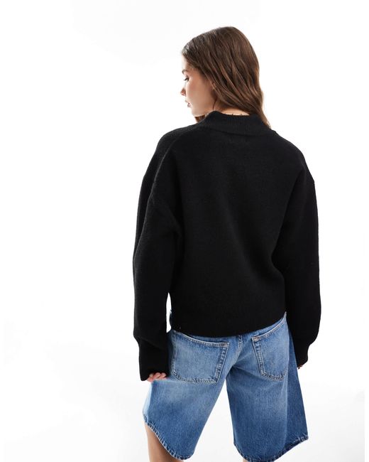 ASOS Black Boxy V Neck Jumper With Side Split Detail