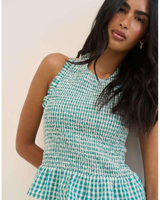Nobody's Child Blue Gingham Shirred Halterneck Tizzy Top