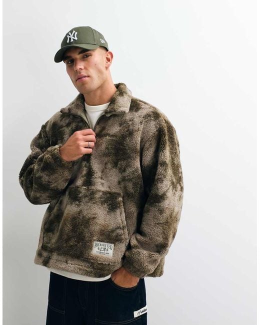 Prohibited Gray Oversized Half Zip Patterned Sherpa Fleece for men