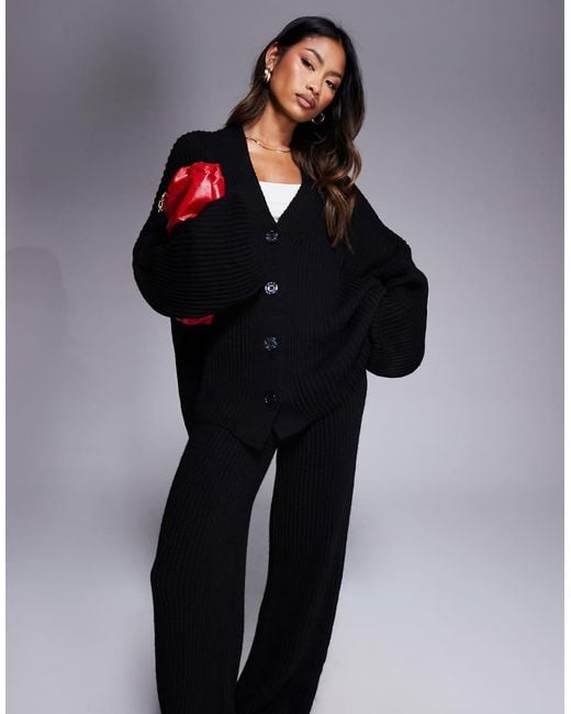 Missy Empire Black Knitted Button Down Cardigan And Trouser Full Set