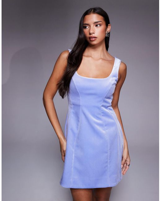 ASOS Purple Velvet Square Neck Seam Detail Mini Dress
