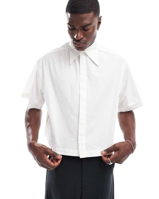 ASOS White Boxy Cropped 70s Collar Poplin Shirt for men