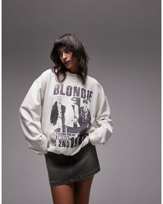 TOPSHOP Graphic Licence Blondie Band Vintage Wash Oversized Sweat in Grey |  Lyst Canada