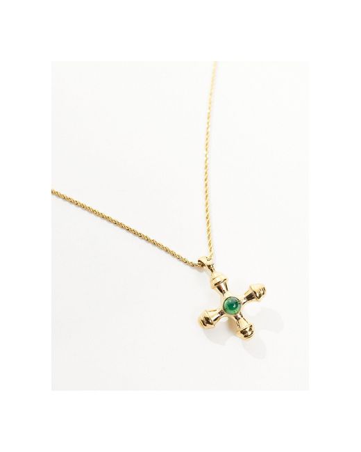 petit moments White Turin Stainless Steel Long Cross Necklace With Emerald Stone