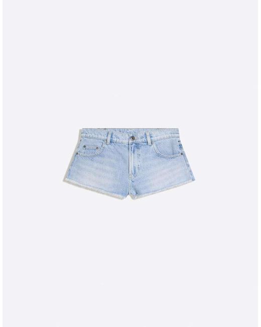 Bershka Blue Denim Mini Shorts With Frayed Hem
