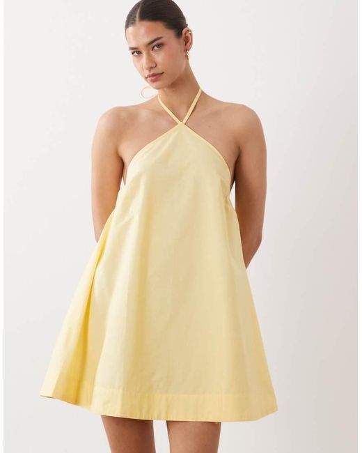 ASOS Natural Poplin Halter Neck Swing Mini Sundress