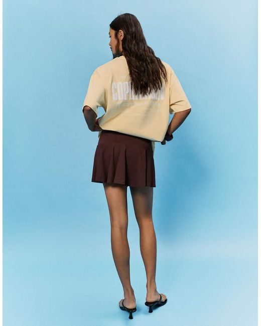 Bershka Blue Mini Skort With Tie Waist