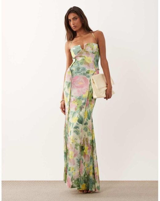 ASOS Green Mesh Exposed Seam Sculpted Cupped Maxi Dress