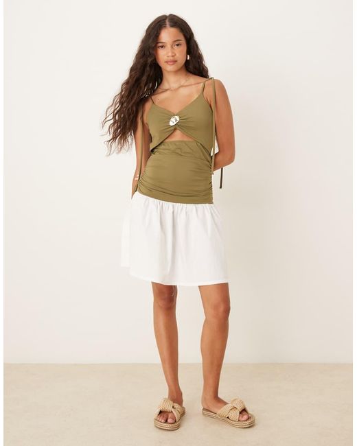ASOS Green Tie Strap Cut Out Poplin Skirt Mini Dress With Hardware Detail