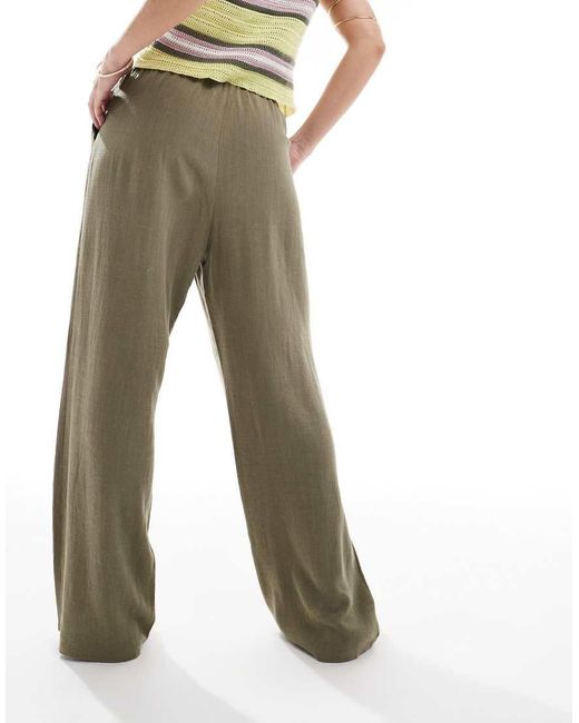 Miss Selfridge Green Linen Drawstring Waist Wide Leg Trousers