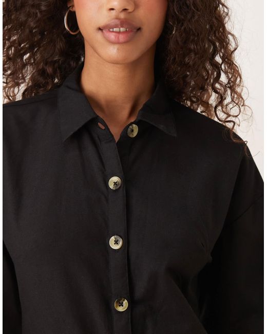 ASOS Black Button Down Collared Wide Leg Jumpsuit