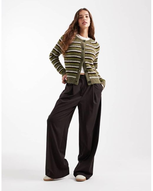 Threadbare Green Crew Neck Fluffy Cardigan