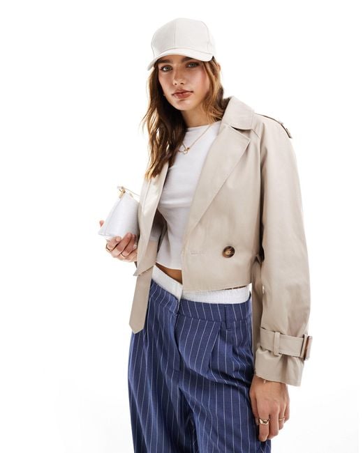 Miss Selfridge Blue Cropped Trench Coat