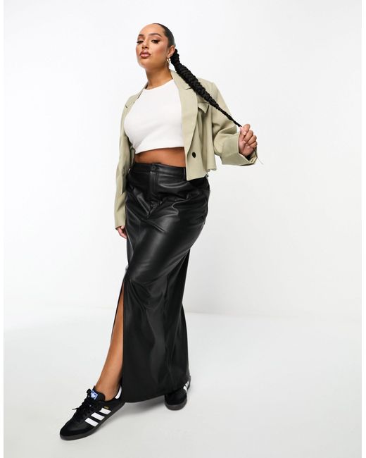 Asos design curve jupe longue en similicuir avec fente l avant
