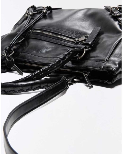 Bershka Black Zip And Buckle Bag
