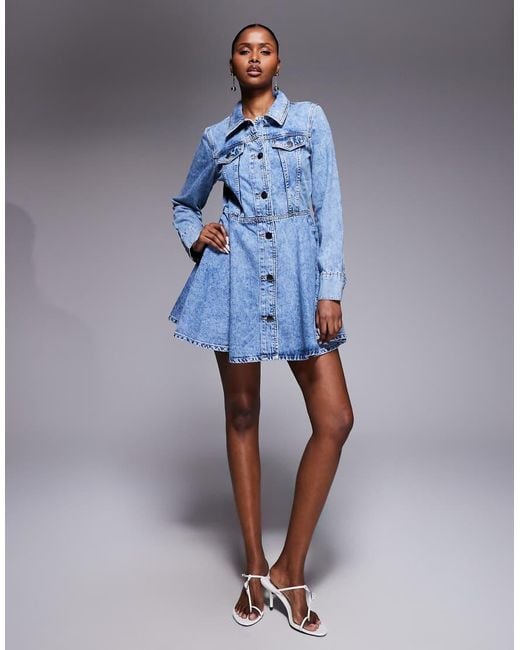 River Island Blue Long Sleeved Denim Mini Dress