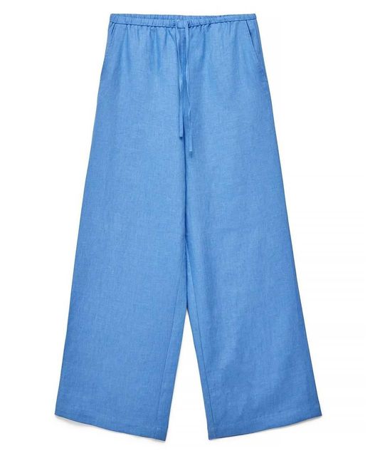 NA-KD Blue Drawstring Linen Trouser