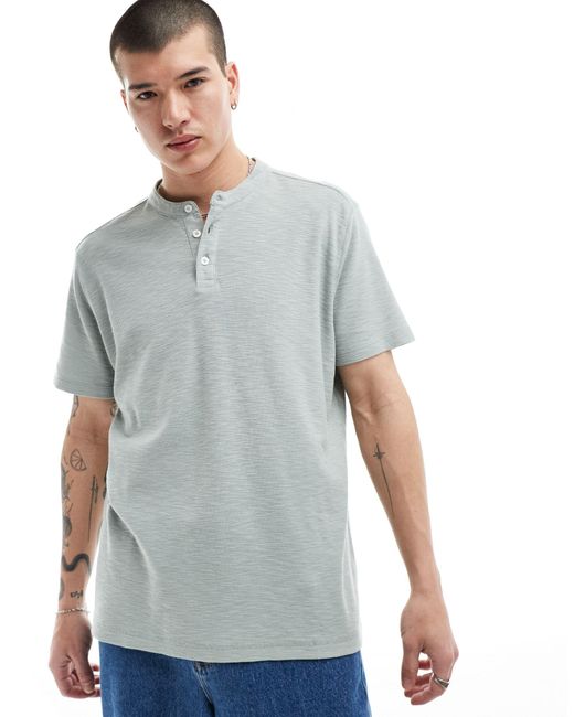 ASOS Gray Linen Look Henley T-shirt for men