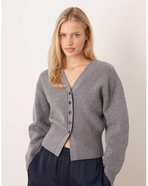 Mango Gray V Neck Sculpted Cardigan