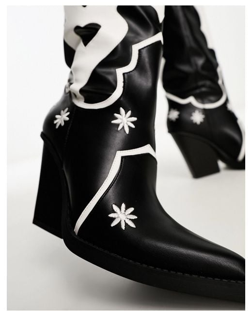 Daisy Street Black Heart Western Knee Boots