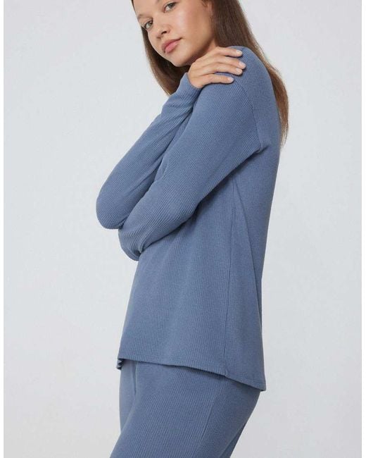 Tezenis Blue Long Ribbed Round Neck Pyjamas