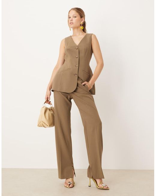 ASOS Natural Tailored Slim Straight Pants With Split