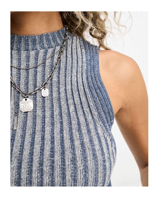 ASOS Knitted Two Tone Tank Top in Blue | Lyst UK