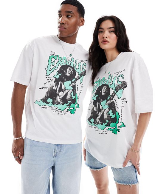ASOS White Unisex Oversized License T-shirt With Bob Marley Print