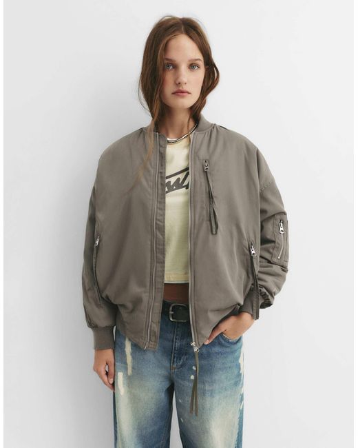 Bomber oversize - kaki Pull&Bear en coloris Gray