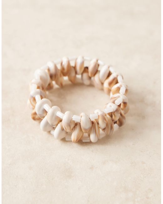 ASOS Brown Elasticated Cuff Bracelet With Faux Shells