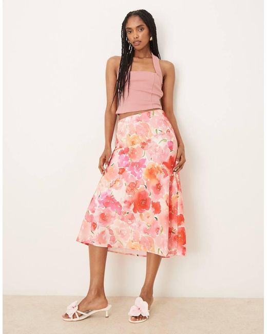Y.A.S Pink Satin Midi Skirt