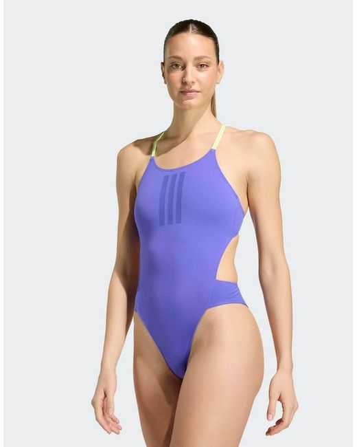 Adidas Originals Blue Ripstream 3-stripes Tie Back Swimsuit